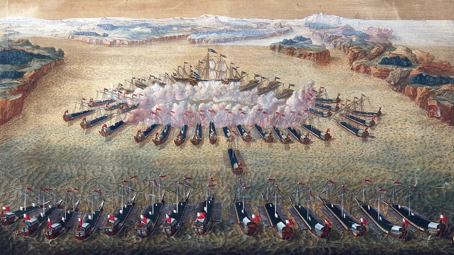 9 августа 20. Гангутское сражение гравюра Маврикия Бакуа. Гангутское Морское сражение 1714. 9 Августа 1714 Гангутское сражение.
