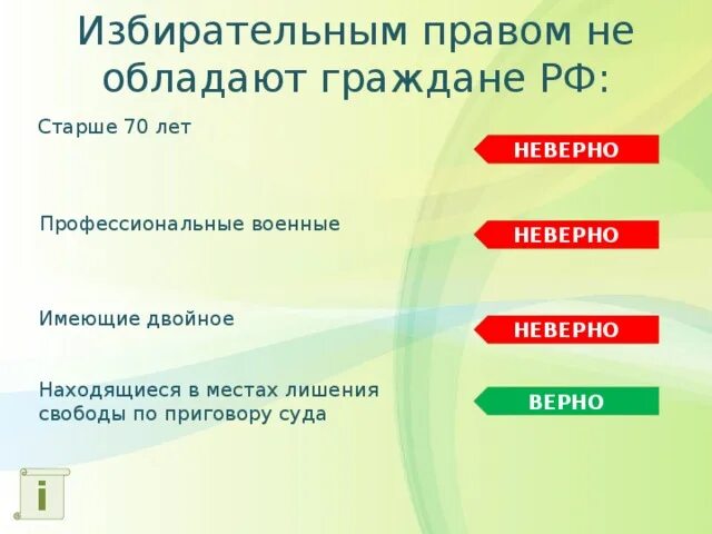 Какими свободами обладает гражданин рф. Избирательным правом не обладают граждане. Избирательное право не обладают граждане РФ. Избирательное право граждан в РФ план. Какие категории граждан не обладают избирательными правами.