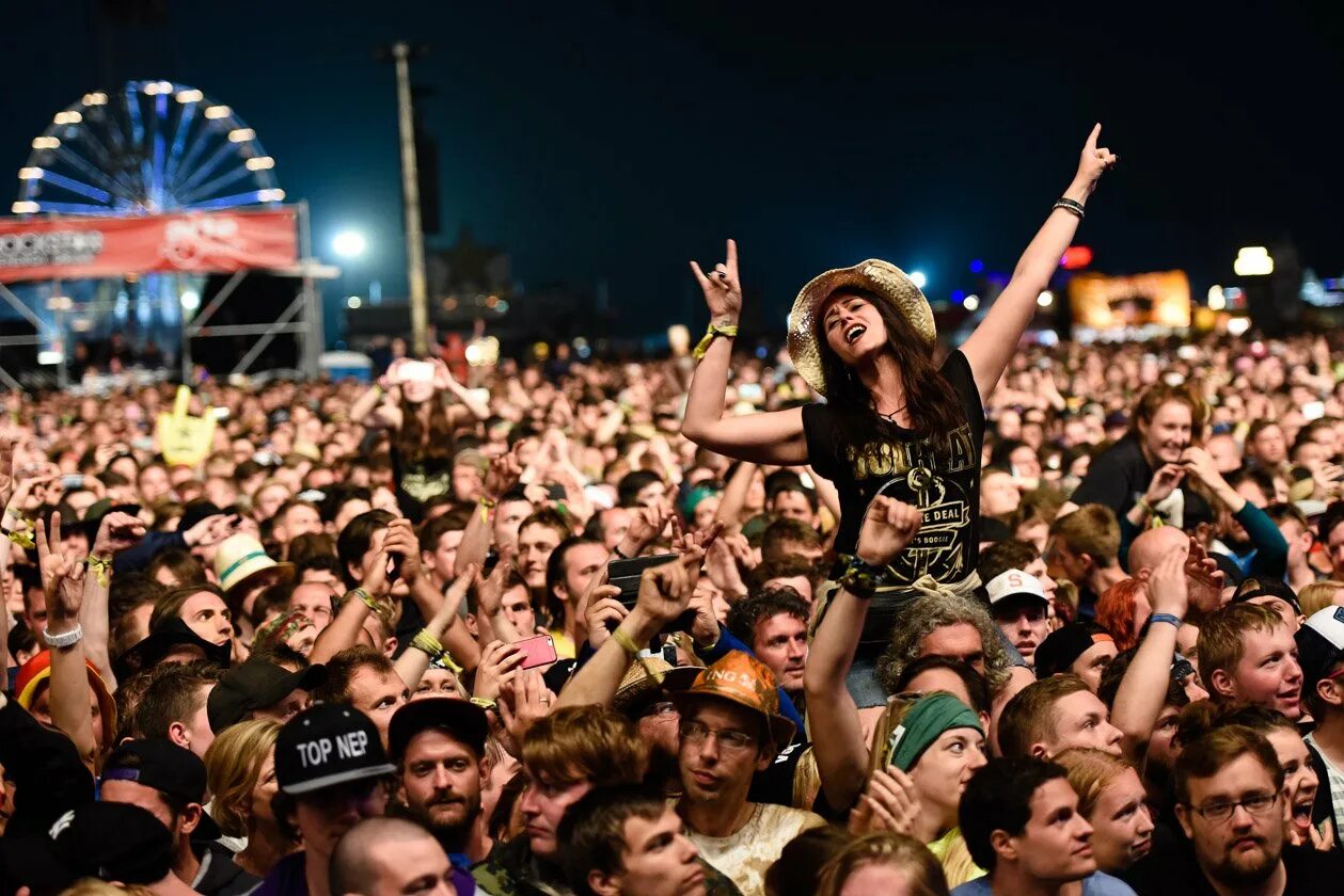 The concert start. Rock Fans. Fans at a Concert. Audience at the Concert. Rock Concert Fans.