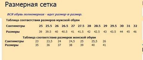 Экко размерная сетка