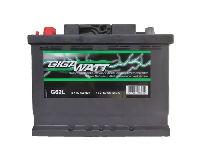 Аккумуляторы для автомобилей воронеж. Аккумулятор Gigawatt g62l. Gigawatt 560 408 054 g62r. Gigawatt 0185754555. АКБ Gigawatt 60 а/ч.
