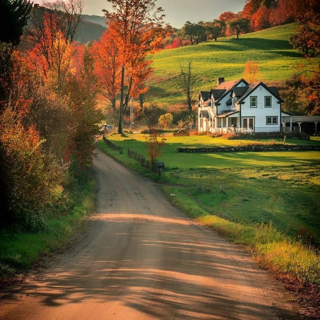 Деревенский пейзаж. Осень в деревне. Осенний деревенский пейзаж. Пейзаж с домом. Осень дорога в деревне