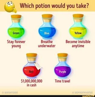 Which potion would you take? en Blue Yelllow Stay forever Breathe Become in...
