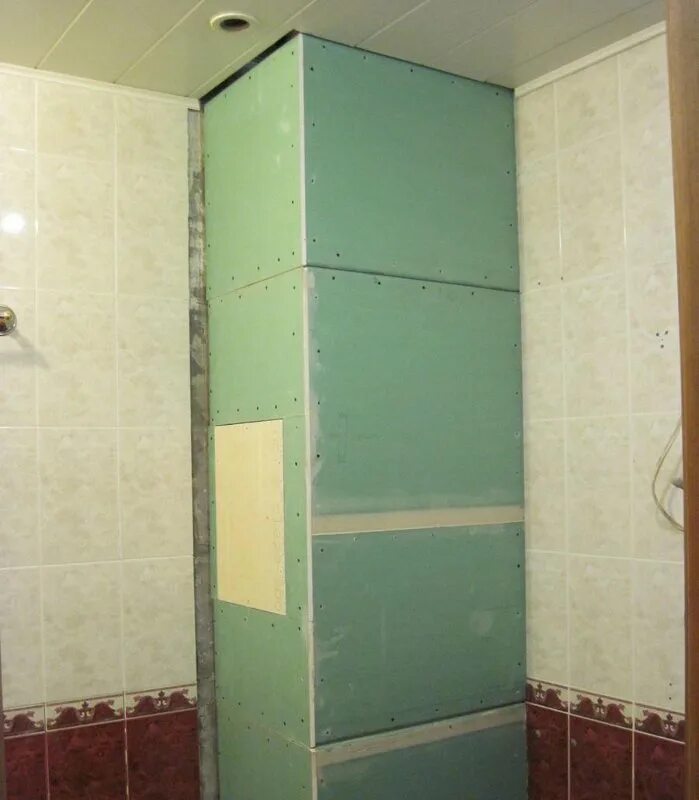 Короб в ванной из гипсокартона под плитку. Сантех короб гкл. короб в ванной. разборный короб в ванной. разборный сантехнический короб.
