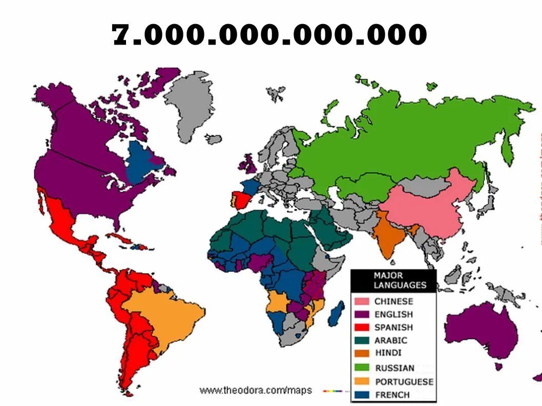 Карта распространения языков. Распространение английского языка в мире.