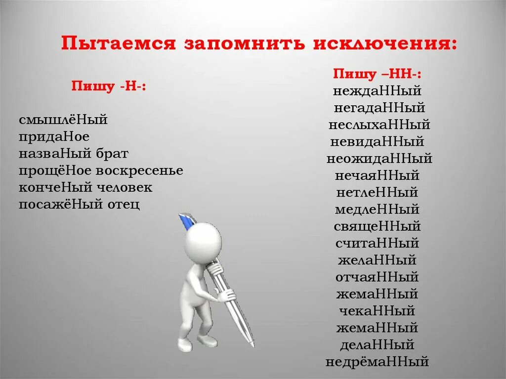 Желанный н нн. Нежданный негаданный неслыханный. Исключения невиданный неслыханный. Исключения н и НН. Н И НН В причастиях исключения.