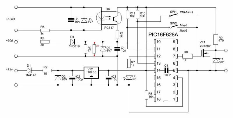 CDI зажигание на микроконтроллере схема. Схема коммутатора зажигания IGBT. Схема электронного зажигания на микроконтроллере. Схема Саруман ФУОЗ на pic16f628a.