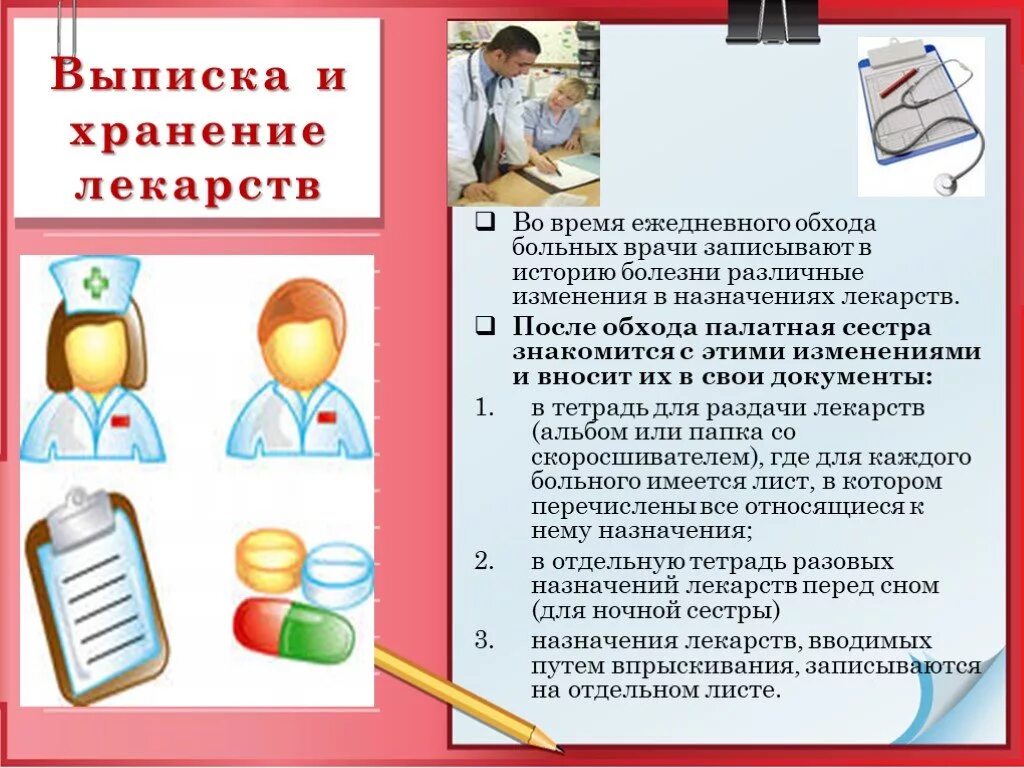 После обхода врач. Лекарственная терапия в сестринской практике. Медикаментозное лечение в сестринской практике алгоритм. Выписка и хранение лекарственных средств. Применение лекарственных средств в сестринской практике.