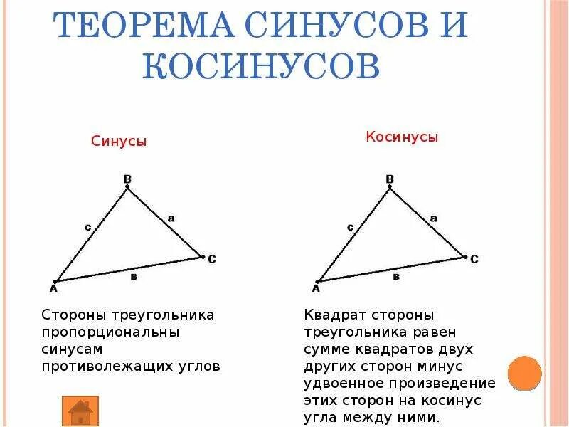 Теорема синусов и косинусов 9 класс формулы. Теорема синусов и косинусов для треугольника 10 класс. Теорема синусов и косинусов шпаргалка. Формулировка теоремы синусов 9 класс.