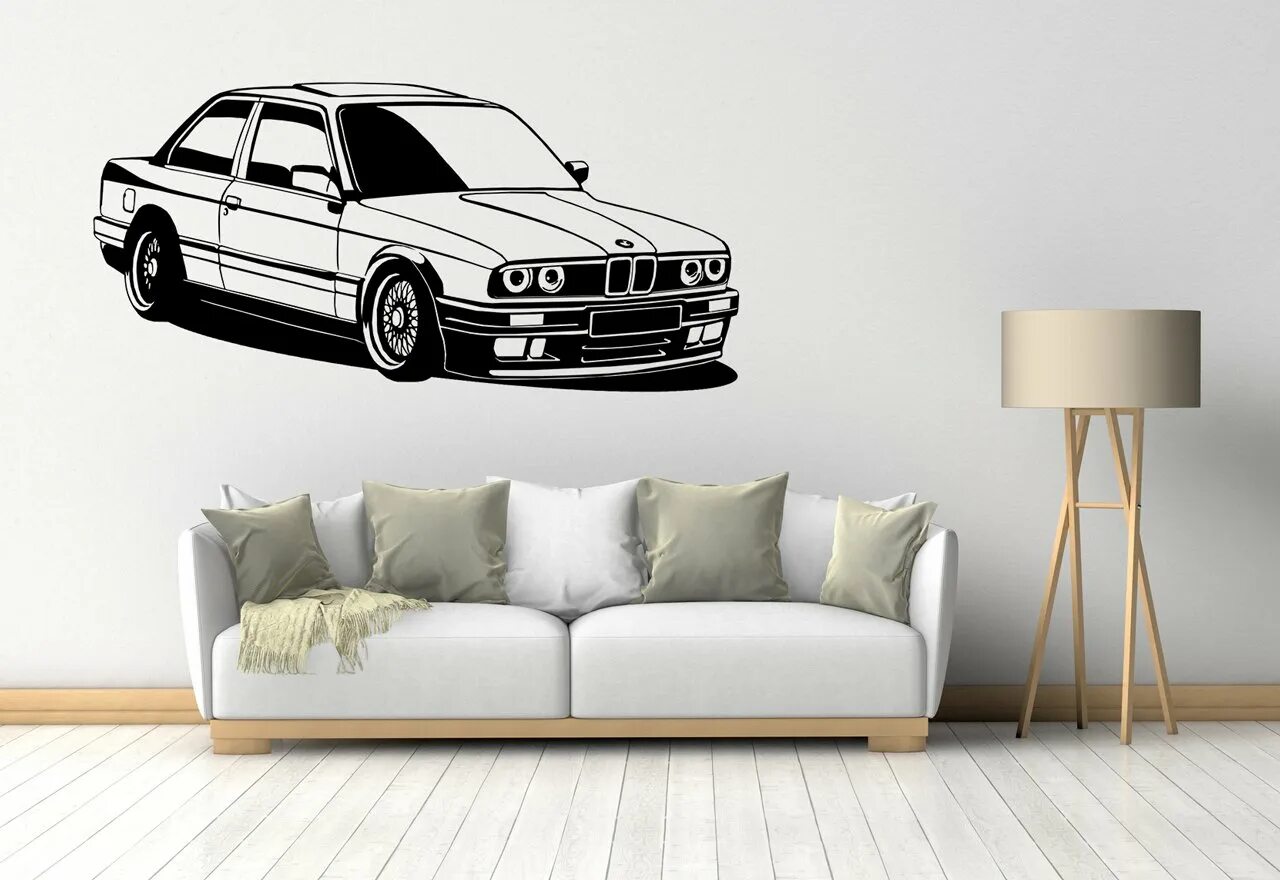 BMW e30 стен стиль. BMW e30 наклейка. Трафареты автомобилей для стен. Трафарет авто на стену.