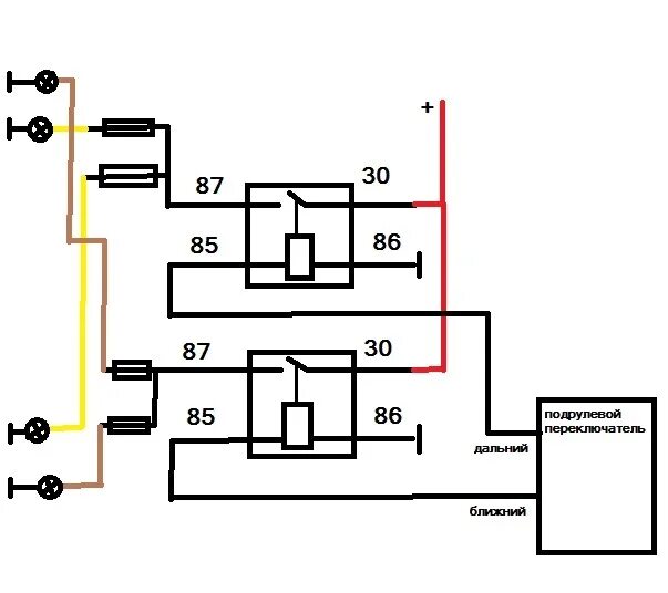 Дальний свет через реле. Реле на Дальний свет Ауди 80 б3. Схема подключения ближнего и дальнего света фар. Схема подключения ближнего и дальнего света фар через реле. Ауди 80 разгрузочное реле схема.