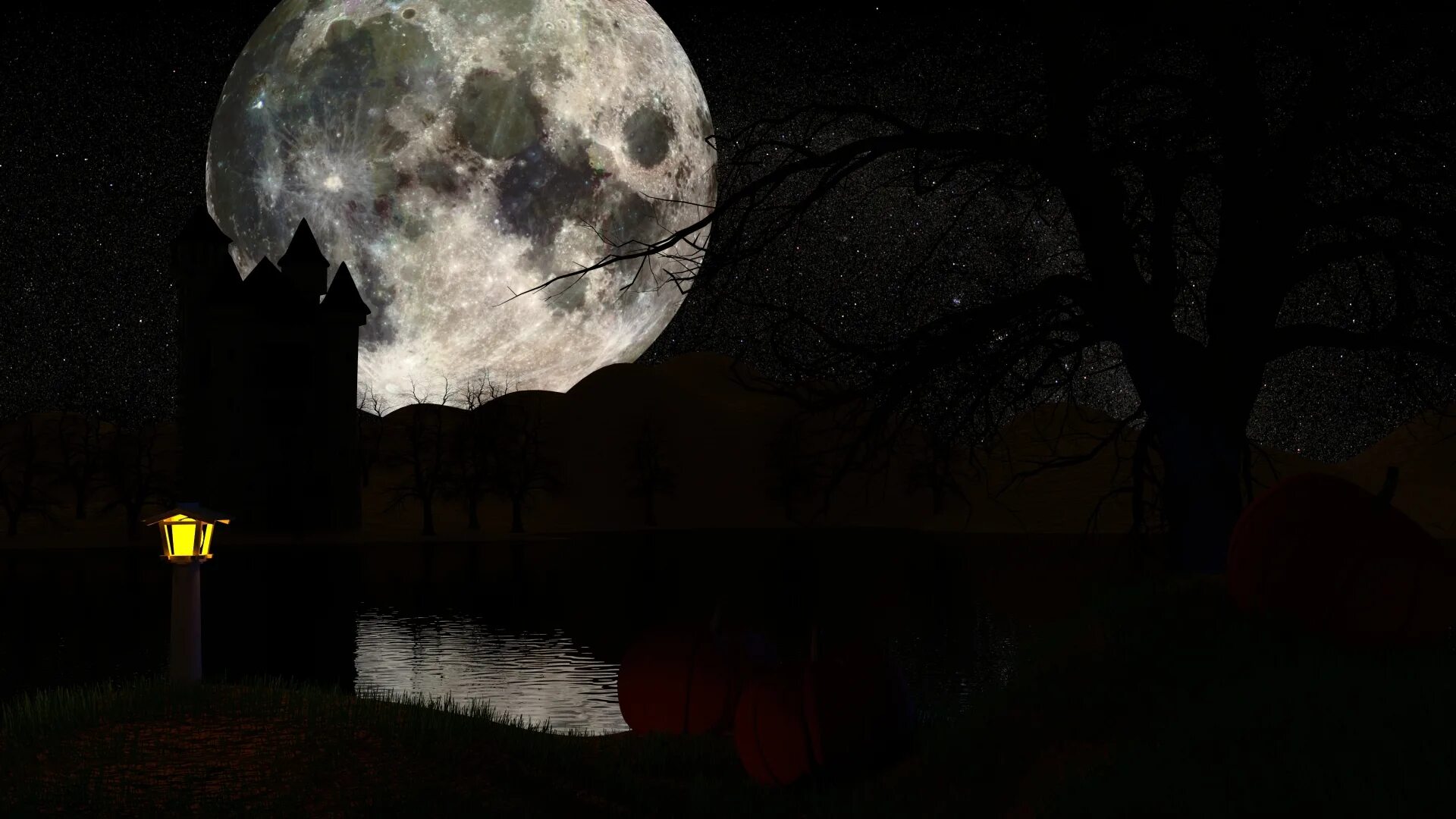 Фонарь Луна. Ночь Луна фонарь. Хэллоуин озеро. Ночь Луна Хэллоуин.