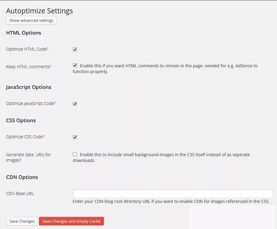 Directory url. Html settings.