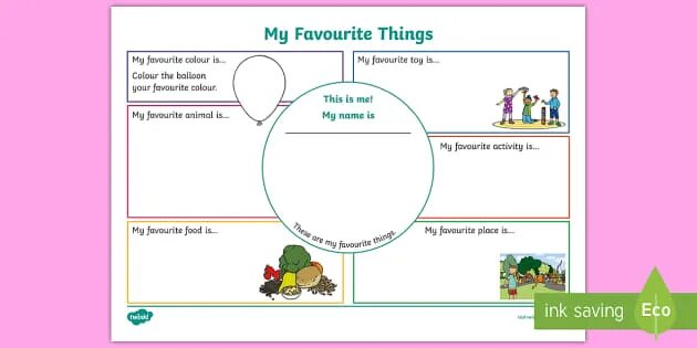 My favourite things. My favourite things Worksheet. My favourite activity шаблон. Задания на тему favourite things.