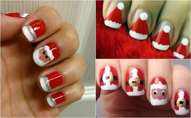 шапка деда мороза на ногтях. новогодний маникюр с дедом морозом. французский маникюр со снеговиком. маникюр с шапочкой деда мороза. рисунок деда мороза на ногтях.