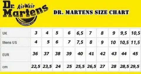 Размерная сетка martens