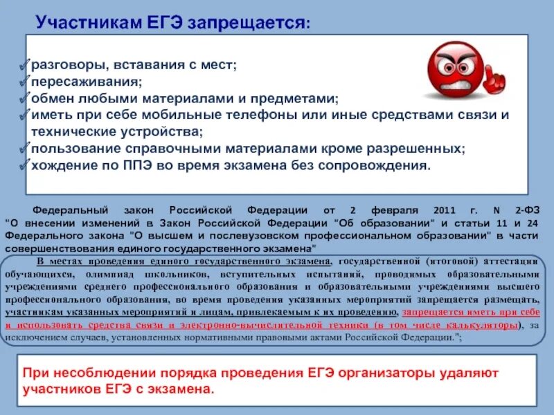 Изменения предметов егэ. Участникам ЕГЭ запрещается. Организаторам ЕГЭ запрещается. ФЗ О проведении ЕГЭ. Изменение предмета ЕГЭ ГЭК.