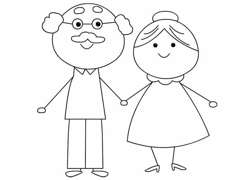 Бабушка и дедушка рисунок раскраска. Раскраска бабушка и дедушка для детей. Бабушка и дедушка рисунок. Семья шаблон для рисования.