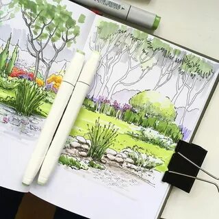 Нарисовать пейзаж маркерами