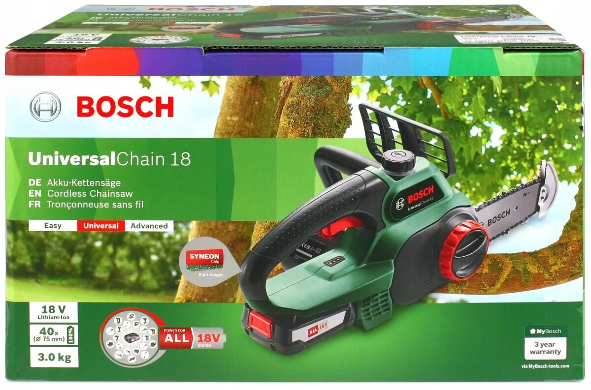 Бензопила бош 18v. Аккумуляторная пила Bosch UNIVERSALCHAIN. Цепная электрическая пила Bosch UNIVERSALCHAIN 18 2.5Ач х1. Масло для цепи пилы бош.