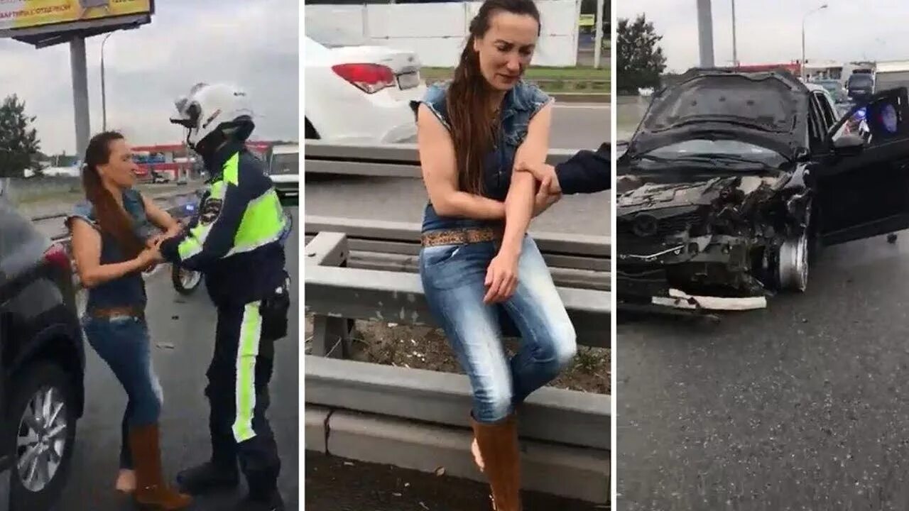 Женщина за рулем авария.