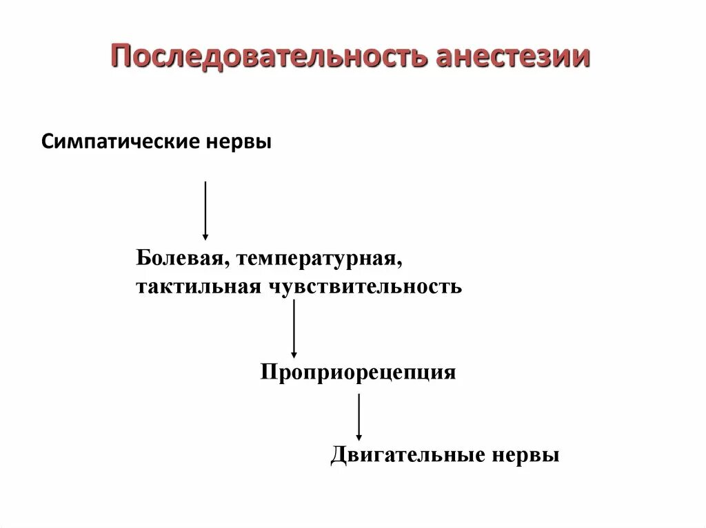 Последовательность видов чувствительности при воздействии местных анестетиков