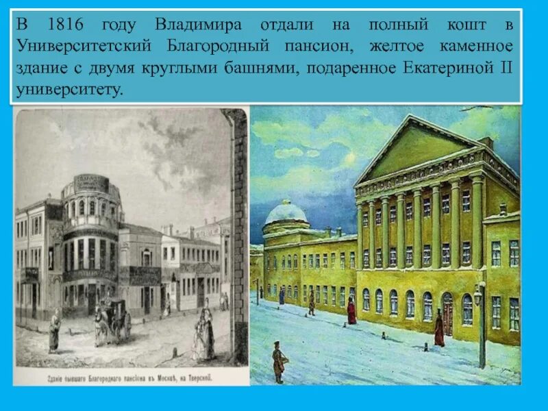 1828-1830 Лермонтов в Московском университетском благородном пансионе. Московский Университетский благородный Пансион. 1816 Год. Пансион в.ф.Одоевского.