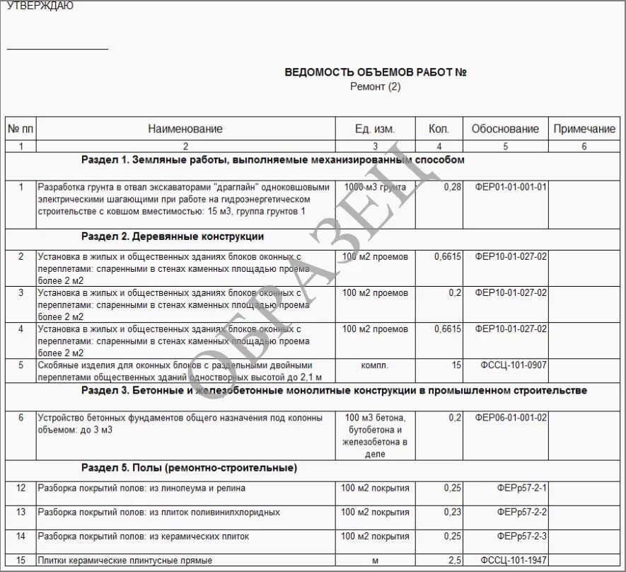 Ведомости ремонтных работ