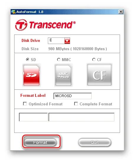 Программа для sd флешки. Transcend autoformat.. прибор для форматирования sd карт. уменьшение объёма карты памяти. восстановление объема флешки.