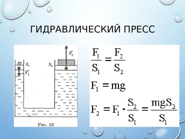 Формулы по физике тема давление. Давление гидравлического пресса формула 7 класс. Гидравлический пресс Паскаля. Закон Паскаля гидравлический пресс. Давление жидкостей и газов 7 класс физика формула.