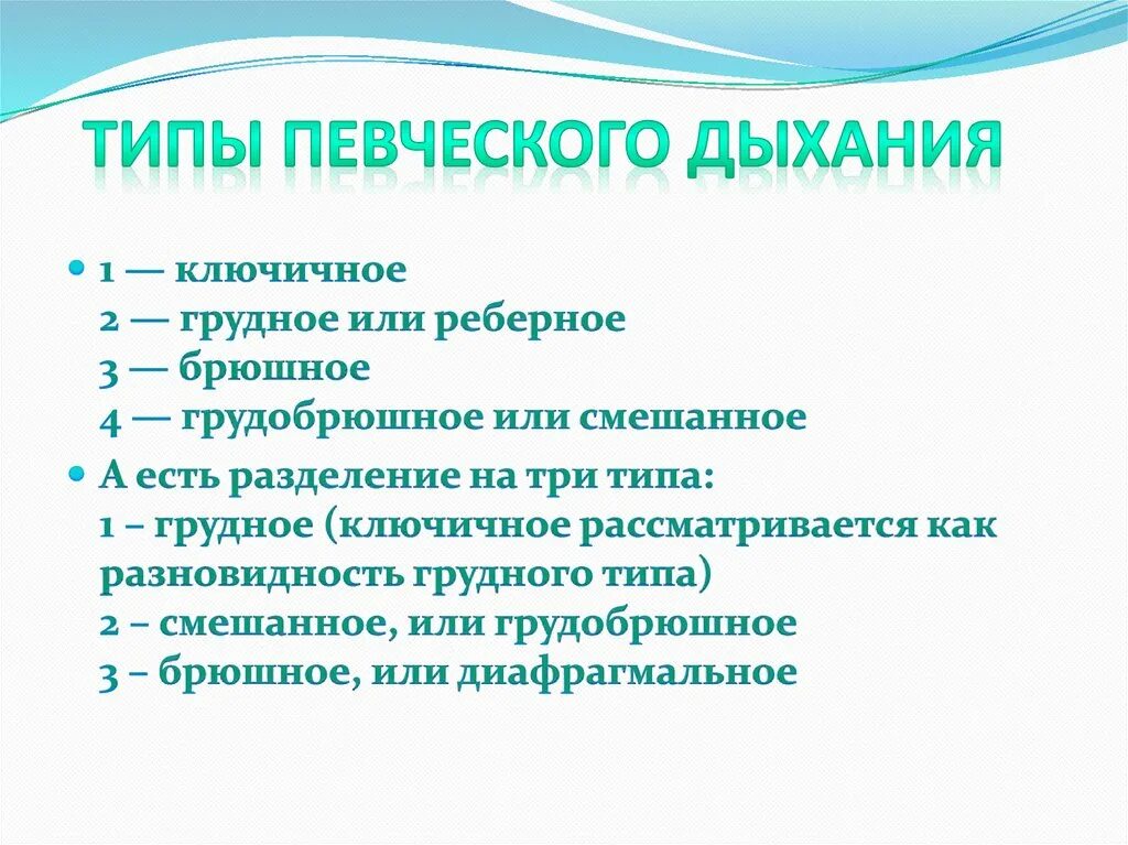 Вокальное дыхание. Виды дыхания в пении. Типы дыхания вокалиста. Характеристики певческого дыхания. Основы постановки певческого дыхания..