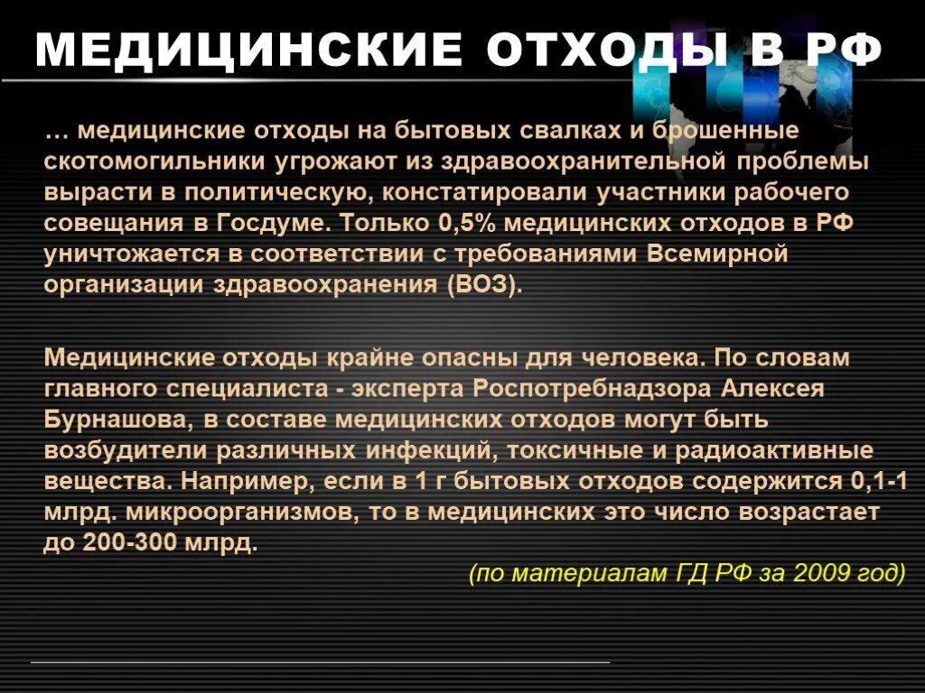 Сбор и утилизация медицинских отходов тест нмо. Презентация по медицинским отходам. Отходы в медицинских организациях. Утилизация медицинских отходов доклад. Мед отходы классификация.