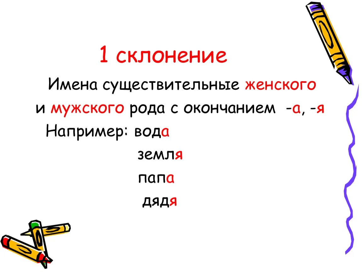 Склонение. 1 Склонение. 1 Склонение существительных. Существительные 1 склонения.