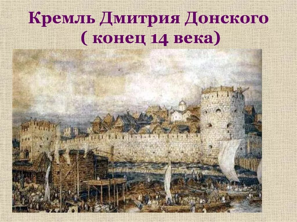 Построена в 14 веке. Белокаменный Московский Кремль при Дмитрии Донском. Белокаменный Московский Кремль Дмитрия Донского 14 век. Кремль при Дмитрии Донском.