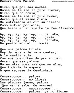 Joan Baez song - Cucurrucucu Paloma, lyrics.