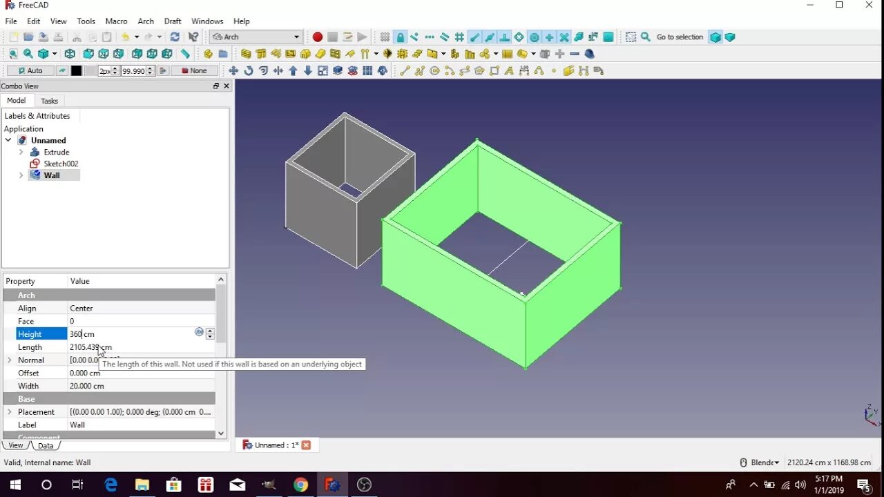how to create wall in freeCAD - YouTube