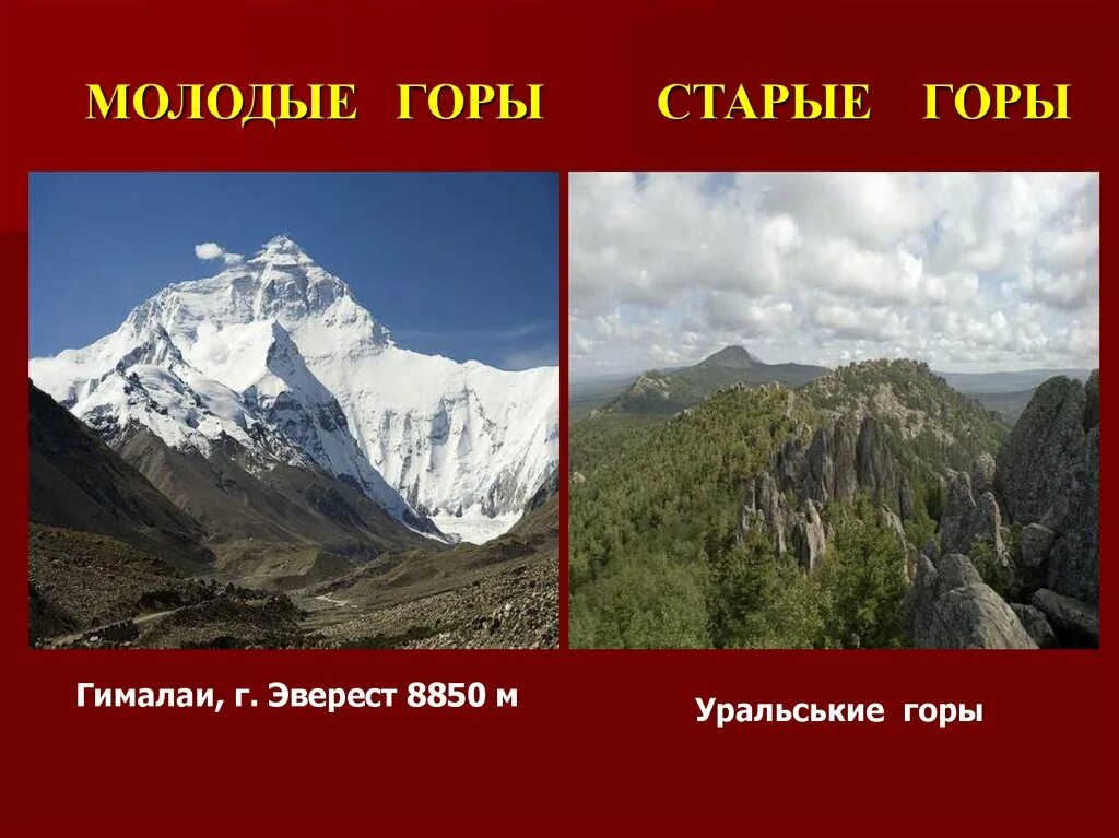 Какая гора является низкой. Древние и молодые горы. Молодые и старые горы России. Молодые горы. Самые старые и самые молодые горы.