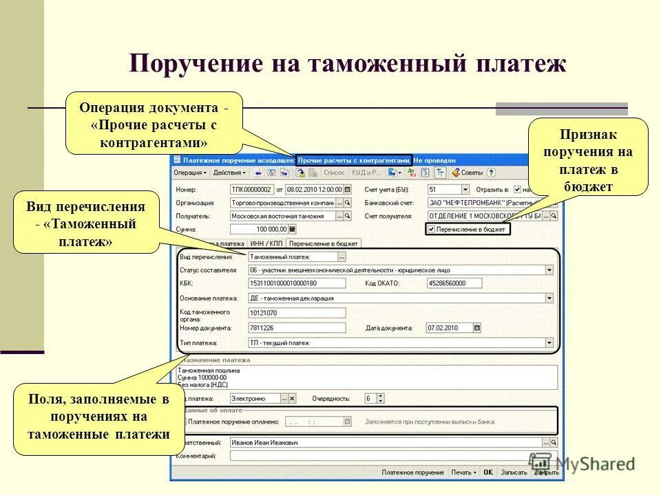 Оформить документы по операциям. 1с таможенный платеж. Отражение таможенных платежей в бухгалтерском учете. Перечислен НДФЛ В бюджет первичный документ. Оплата таможенных платежей проводки.