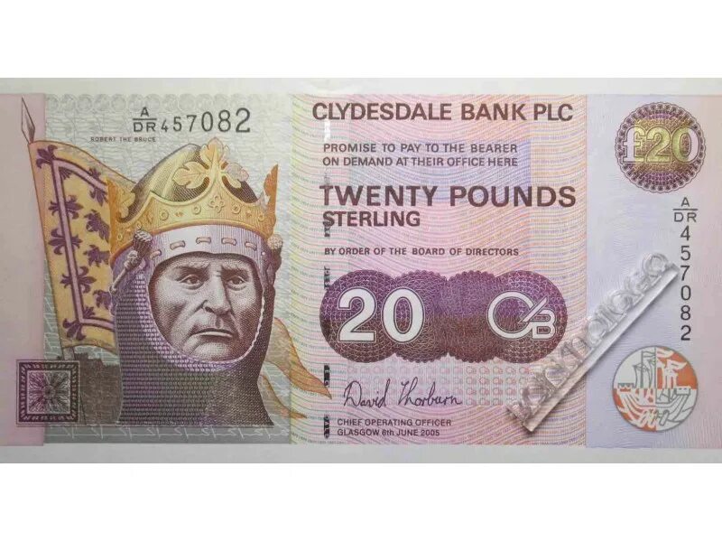 20 фунтов в рублях на сегодня. Юбилейные банкноты Шотландии. 20 Фунтов стерлингов в 2006 году. 20 Шотландских фунтов купюра. Новые Шотландские банкноты.