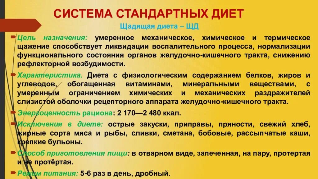 Основная стандартная диета. Вариант диеты с механическим и химическим щажением. Цель диета с механическим и химическим щажением. Основные характеристики диет. Система стандартных диет.