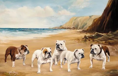Artwork by Reuben Ward Binks, BULLDOGS ON THE BEACH, Made of oil on canvas.