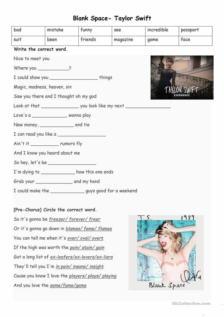 Текст песни тейлор. Taylor Swift Worksheet. Taylor Swift Song Worksheets. Blank Space Taylor Swift Worksheet filling. Blank Space Taylor Swift перевод.