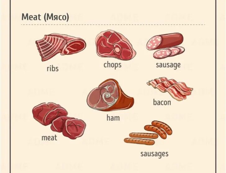 Мясные продукты на английском. Мясо на английском. Мясные изделия на английском языке. Названия мясныхпродутов.