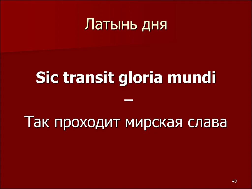 Так проходит Мирская Слава на латыни. Так проходит земная Слава по латыни.