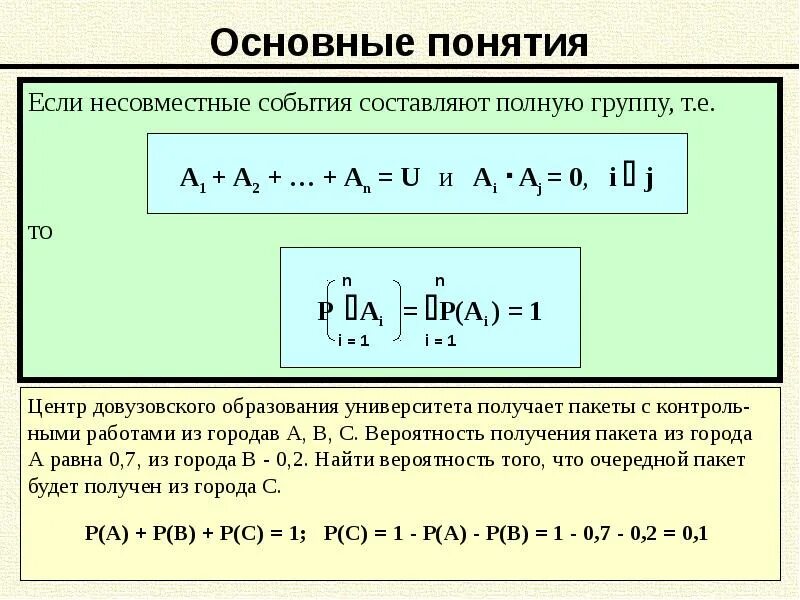 Операции в теории вероятности. Основные формулы теории вероятности. Основные понятия теории вероятностей. Основные понятия классической теории вероятности.