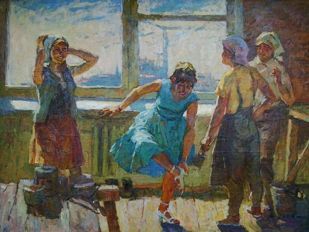 Советские художники произведения. Т.Н. Яблонская. «На стройке».1957 г..