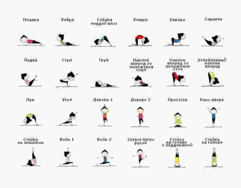 Позы в йоге названия. Базовые асаны йоги для начинающих. Основные асаны хатха йоги для начинающих. Йога для начинающих названия поз. Асаны йоги с названиями