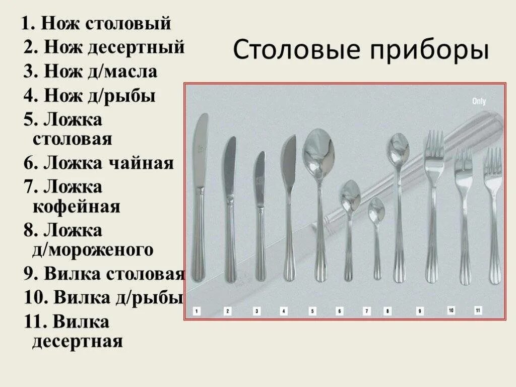 5 ч л 9. Столовые приборы вид спереди и сбоку. Наименование столовых приборов. Столовые приборы названия. Ложки столовые и десертные.