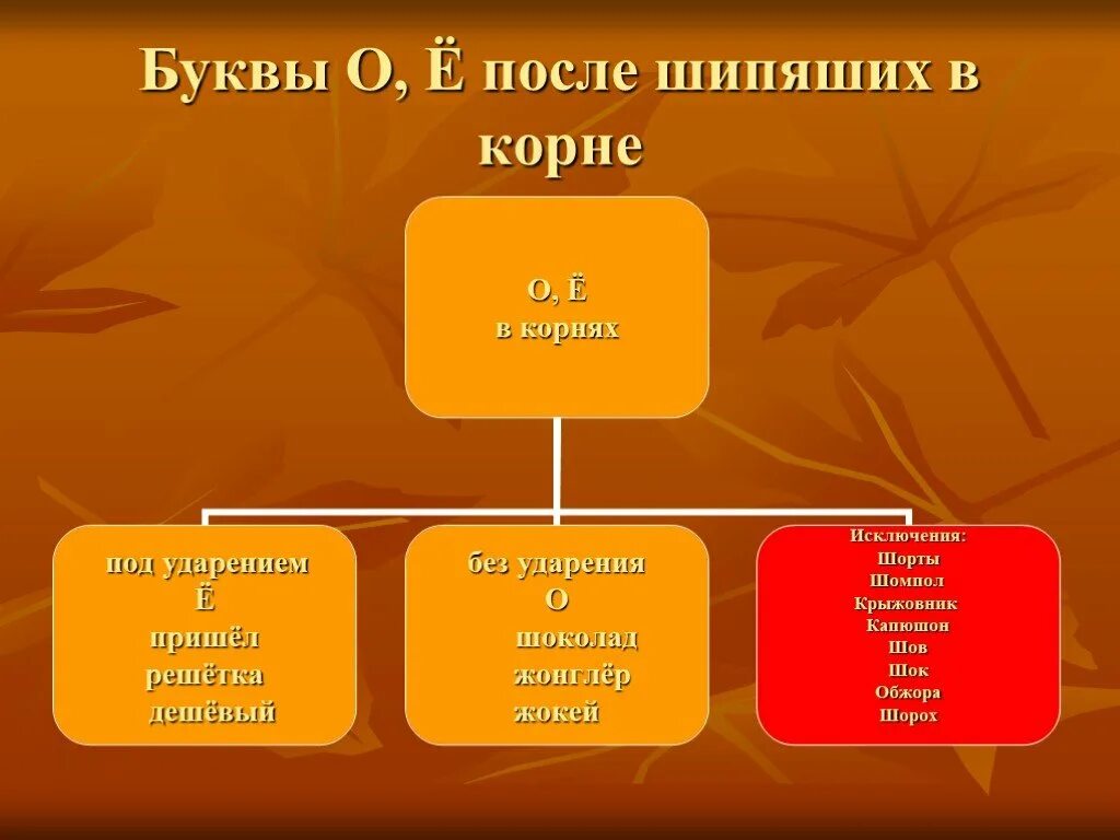 В корне после шипящих без ударения. Буква ё под ударением. О-Ё после шипящих в корне. Буквы ое в корнях под ударением и без ударения. Буквы о ё после шипящих.