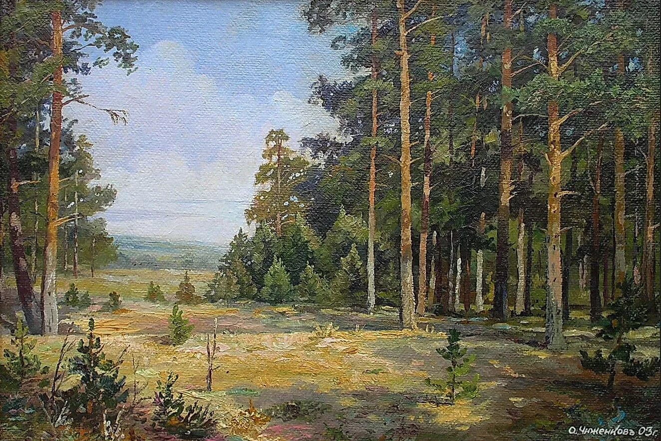 Какой лес изображен на картине. Художник Чиженков Олег. Художник Олег Чиженков картины. Олег Чиженков сосны. Художник Олег Чиженков. Русский пейзаж.